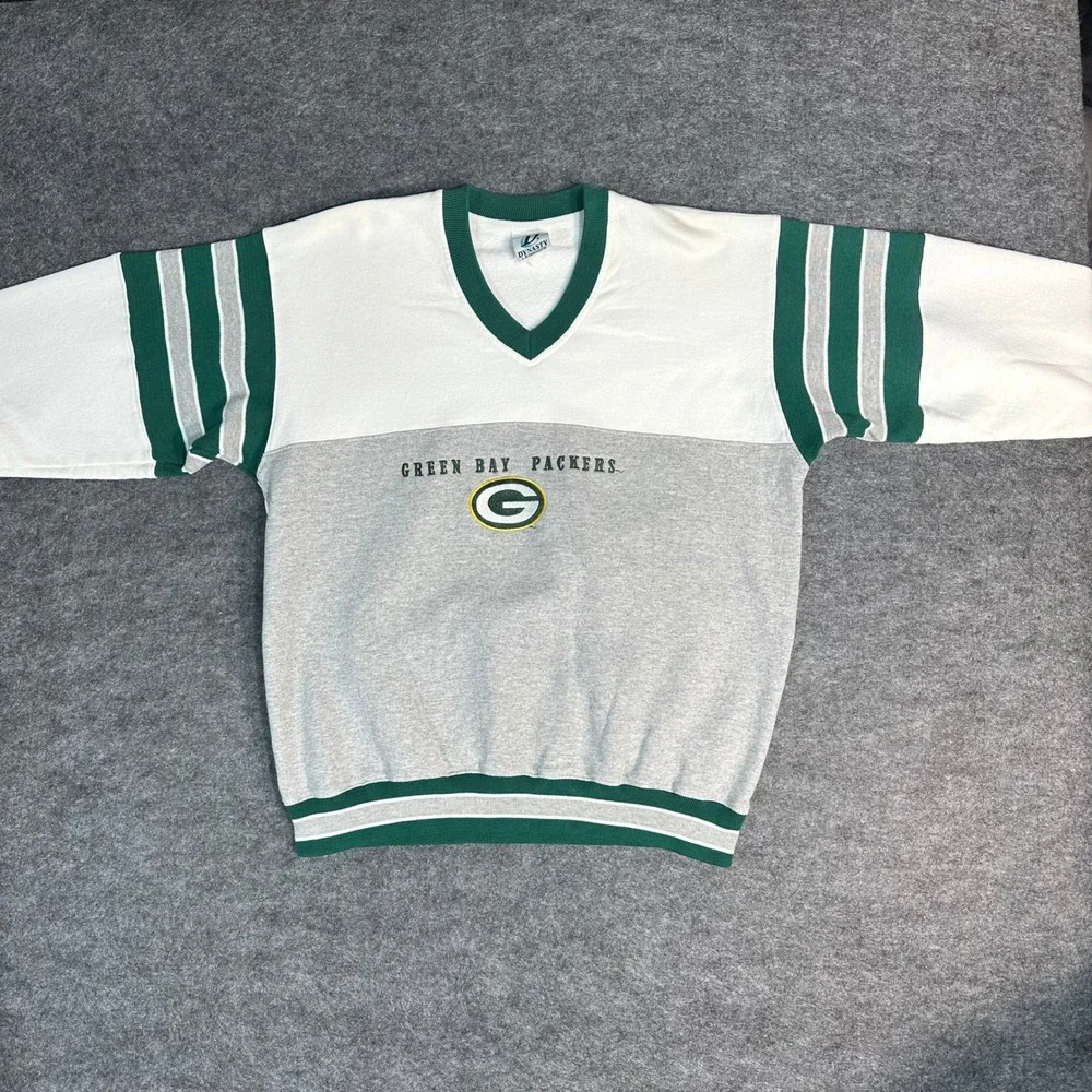 Vintage Dynasty Legends Green‎ Bay Packers V Neck Sweatshirt USA Made Mens Large